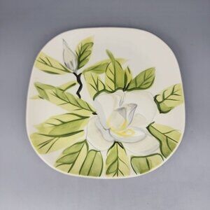 VINTAGE RED WING 10.5" SQUARE CHARTREUSE DINNER PLATE in MAGNOLA PATTERN